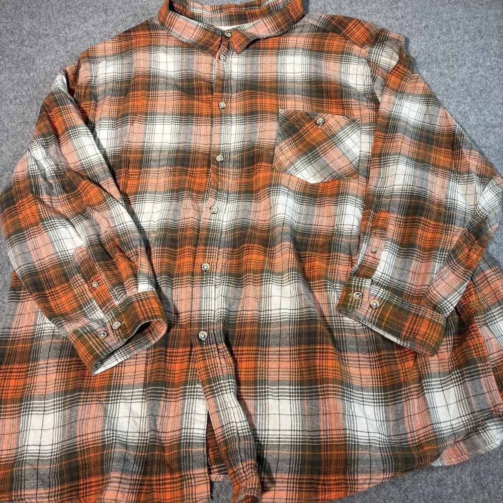 Boulder Creek Flannel Shirt Mens 6XL Big‎ Orange Plaid Button Up Heavy Cotton
